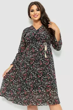 Платье шифоновое, цвет черно-розовый, 204R1876-1