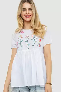 Блуза с вышивкой, цвет белый, 244R097