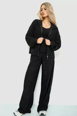 Спорт костюм женский махровый тройка, цвет черный, 102R5250