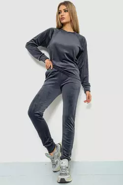 Спорт костюм женский велюровый, цвет темно-серый, 102R272