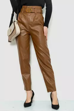 Штаны женские из экокожи с ремнем, цвет коричневый, 186R5256