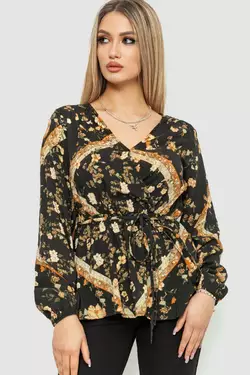 Блуза с цветочным принтом, цвет черно-коричневый, 244R2448