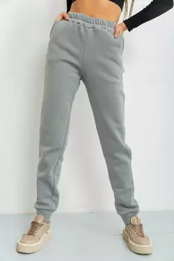 Спортивные штаны женские на флисе однотонные, цвет серо-оливковый, 119R218