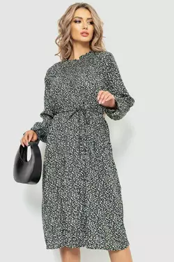Платье свободного кроя шифоновое, цвет черно-зеленый, 204R701